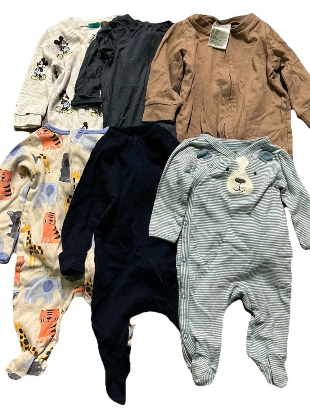 Baby Boy Footie Pajamas Mickey Solid Animals 2 Way Zipper Size 0-3 Months